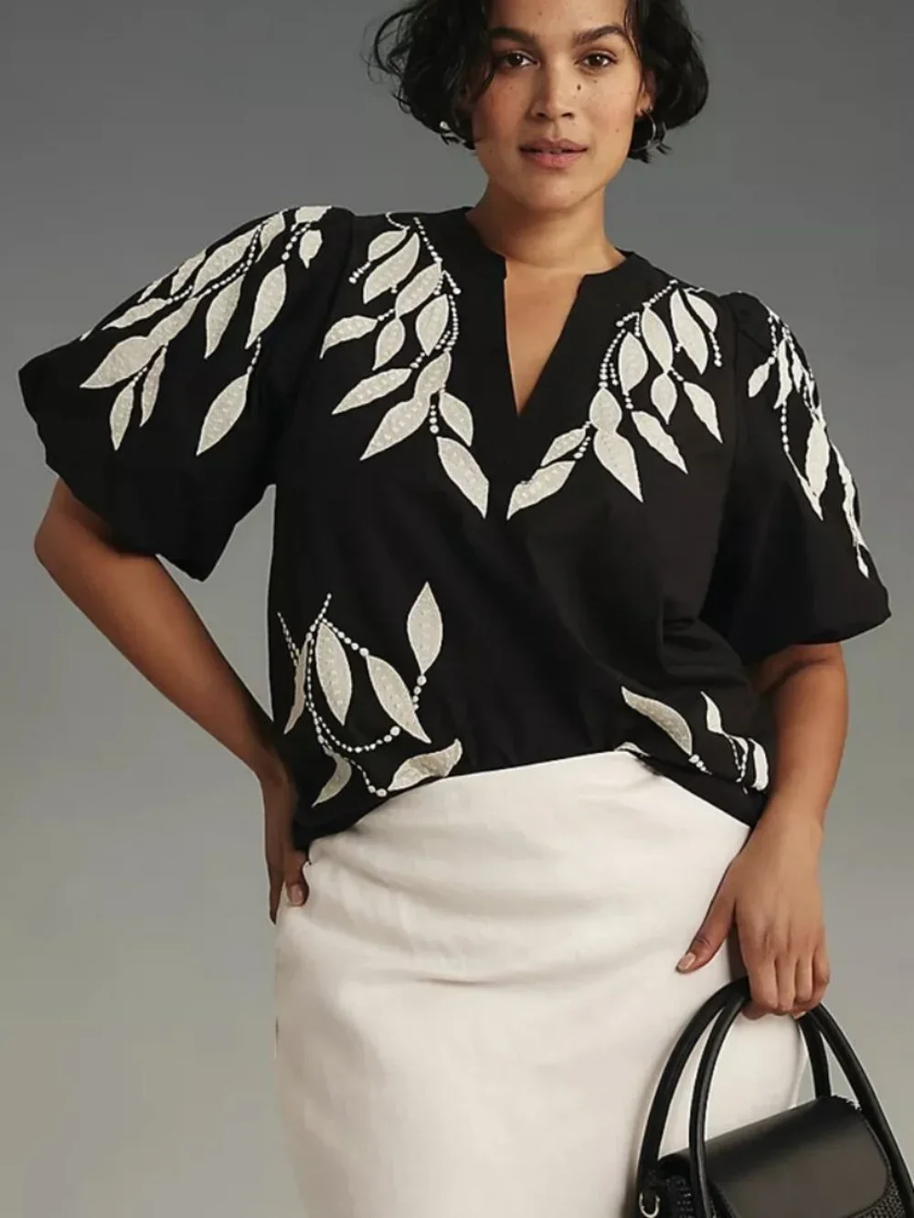 By Anthropologie Puff-Sleeve Embroidered Blouse